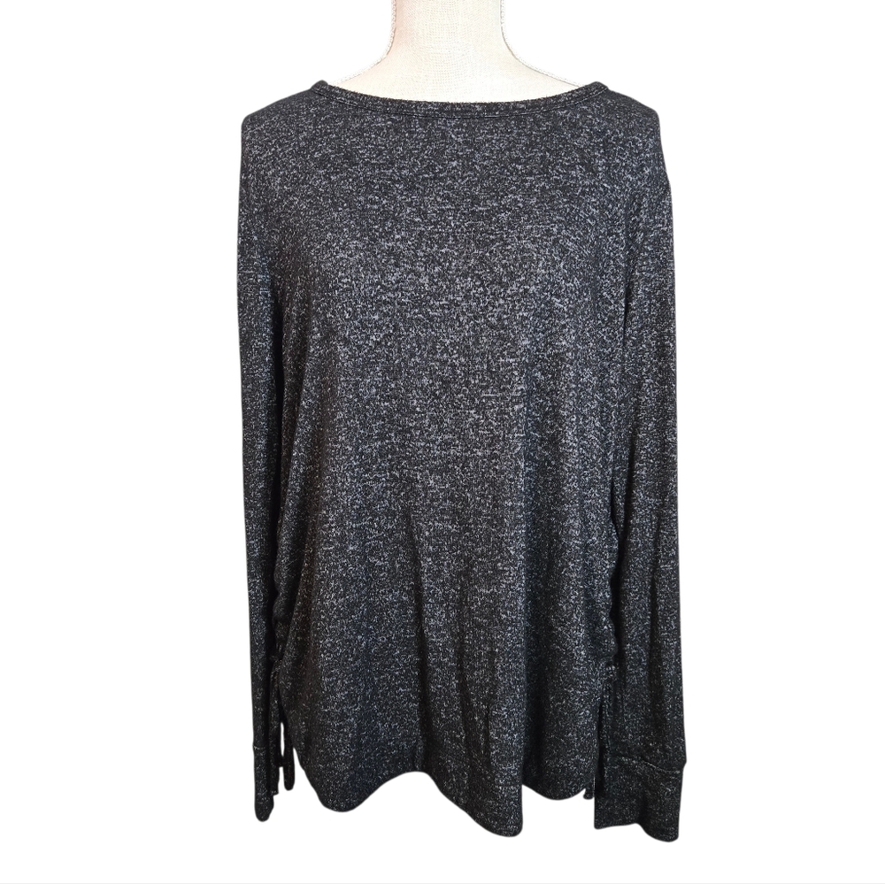 SO Soft Stretch Ruched Side Long Sleeve Top Charcoal Gray - Size XXL
